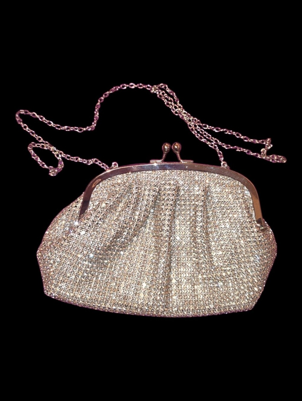 PRE OWNED, EXELLENT CONDTION, Jessica McClintock Sliver Rhinestone Clutch Purse